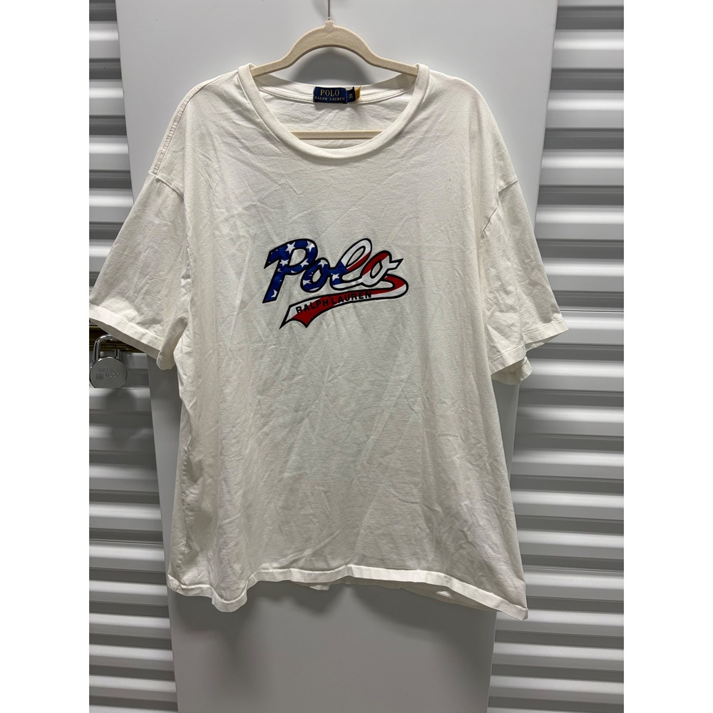 Polo Ralph Lauren T-Shirt Mens 3XB White Good American Flag Script Logo Tee